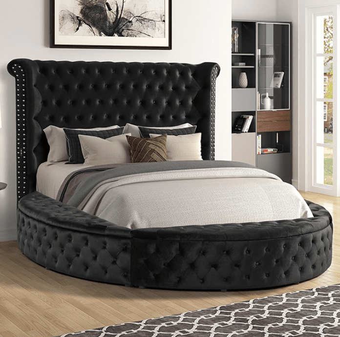 Sansom Black Velvet Glam Bed - Furniture of America