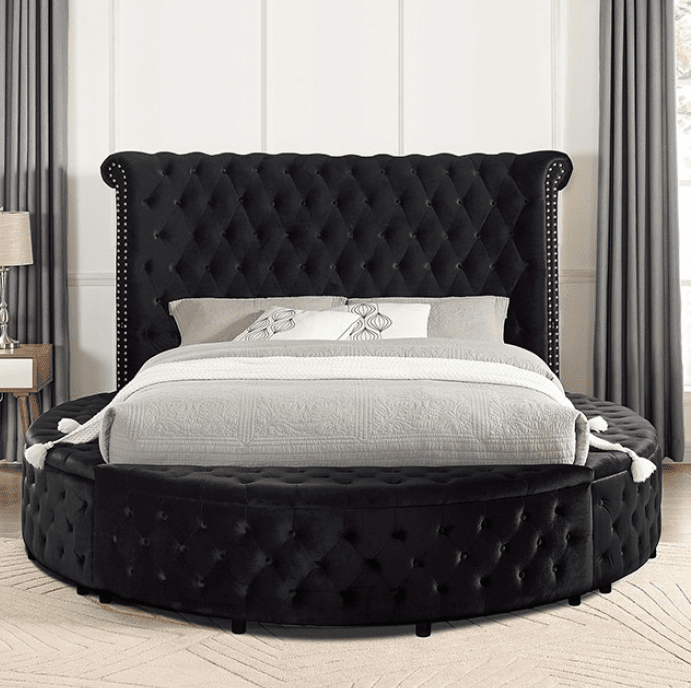 Sansom Black Velvet Glam Bed - Furniture of America
