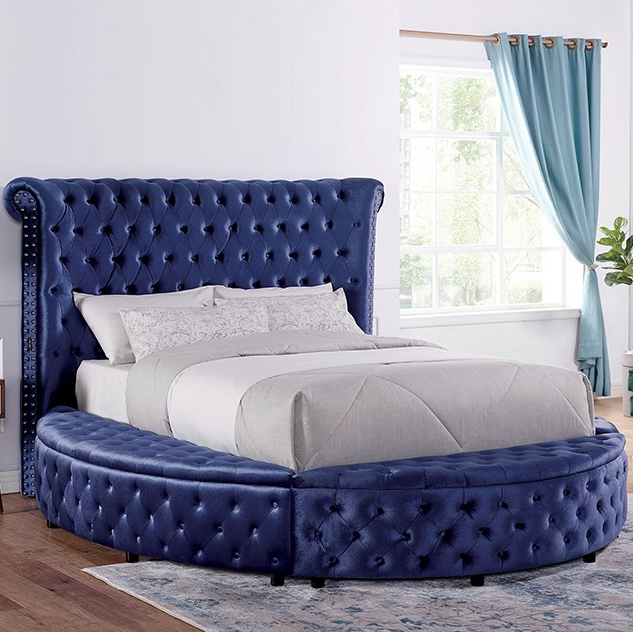 Sansom Blue Velvet Glam Bed - Furniture of America