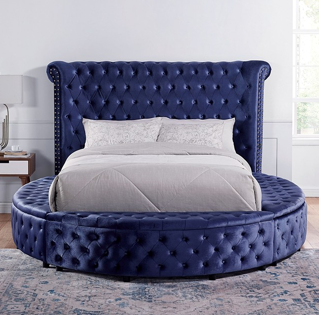 Sansom Blue Velvet Glam Bed - Furniture of America