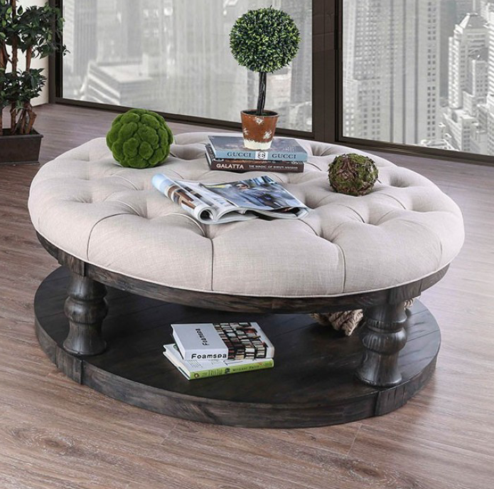 Mika Traditional Solid Wood Coffee Table with Upholstered Top