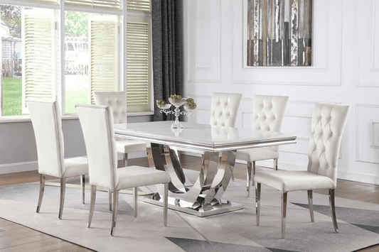 Kerwin Rectangle 5PC Faux Marble Top Dining Set White and Chrome