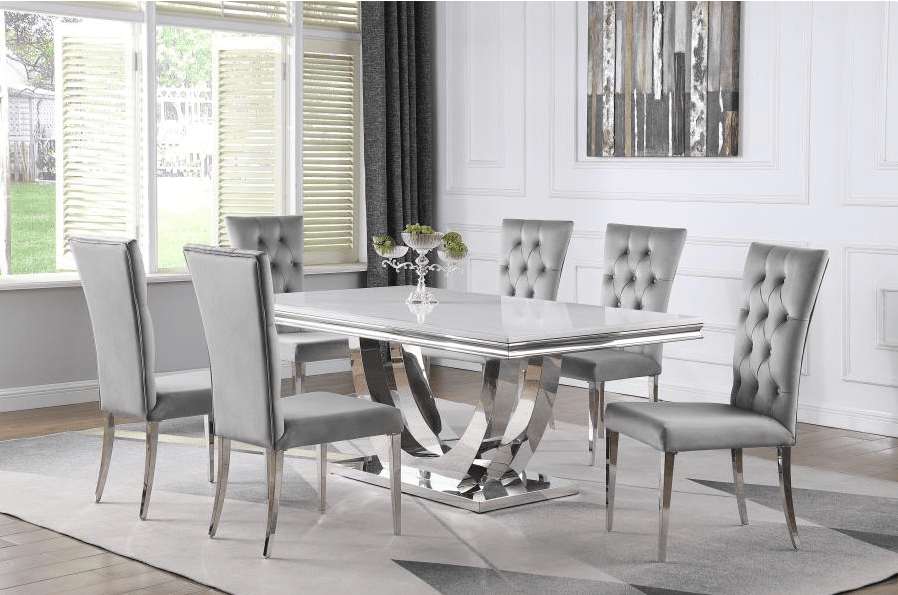 Kerwin Rectangle Faux Marble Top Dining Set White and Chrome