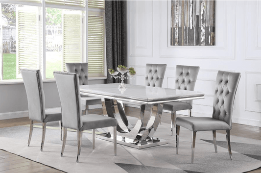 Kerwin Rectangle 5PC Faux Marble Top Dining Set White and Chrome