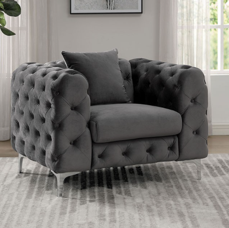 Sapphire Tufted Sofa in Dark Gray - Furniture of America