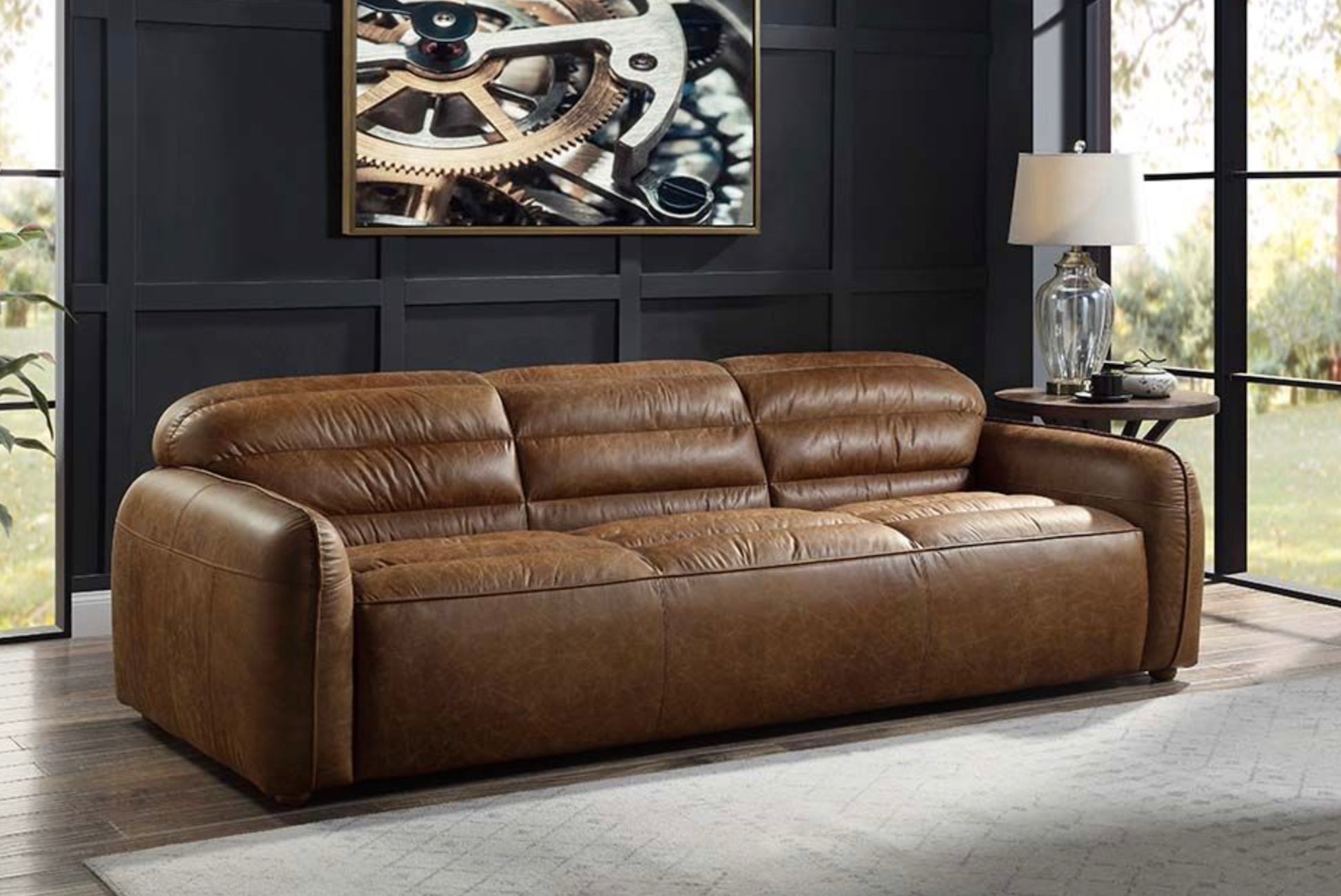 Rafer Modern Brown Top Grain Leather Sofa