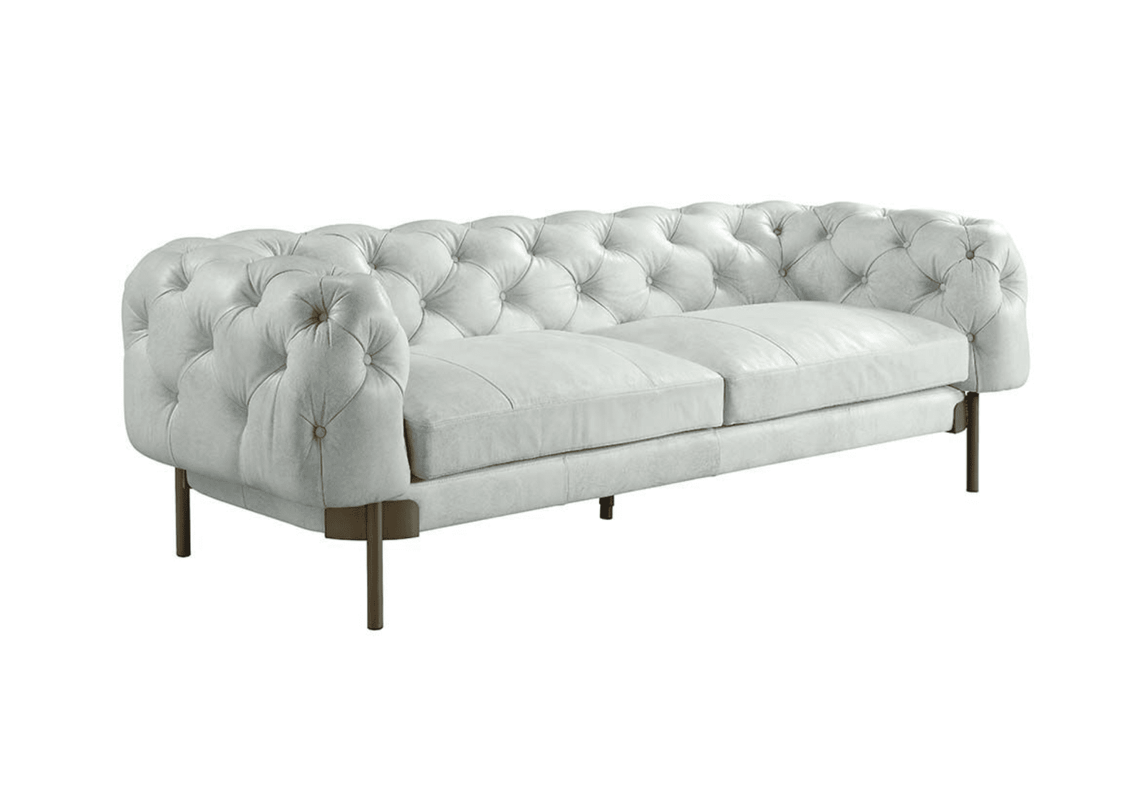 Ragle Modern Chesterfield Sofa in Vintage White Top Grain Leather