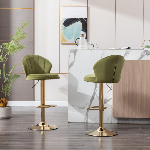 WeeHaa Modern Adjustable Channel Tufted Velvet Bar Stools with Gold Base Set of 2
