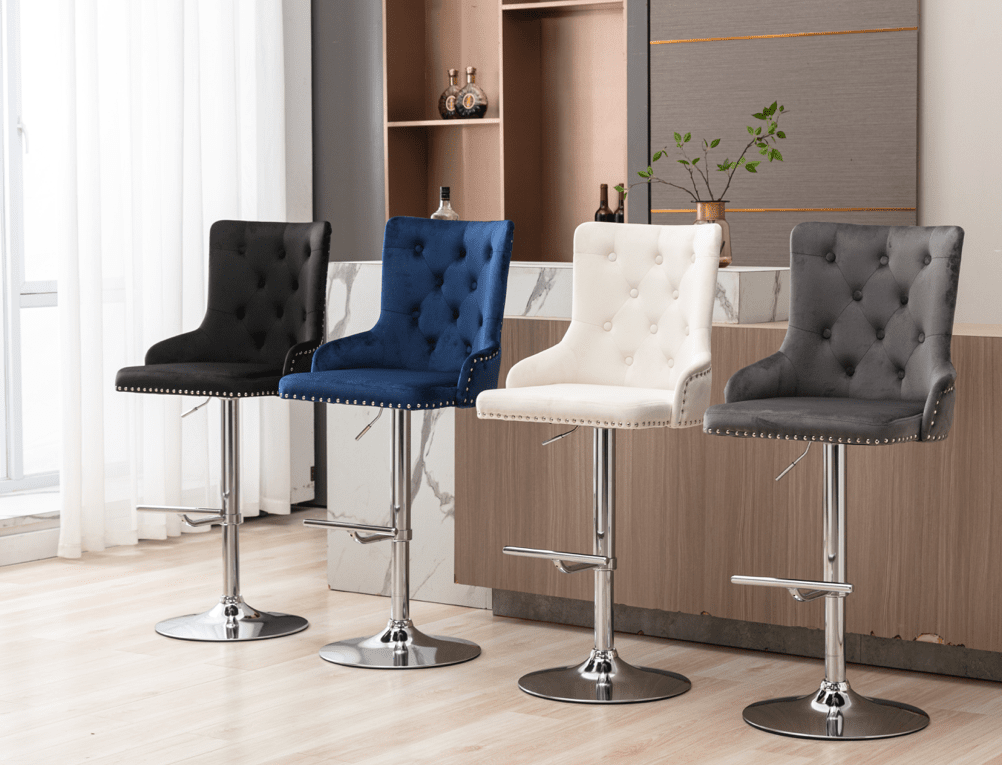 Modern Velvet Upholstered Bar Stool with Chrome Base Set of 2