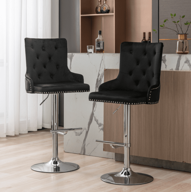 Modern Velvet Upholstered Bar Stool with Chrome Base Set of 2