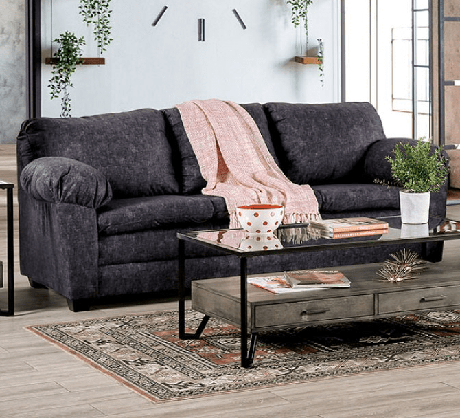 Keswick Contemporary Charcoal Pillow Arm Sofa - Furniture of America
