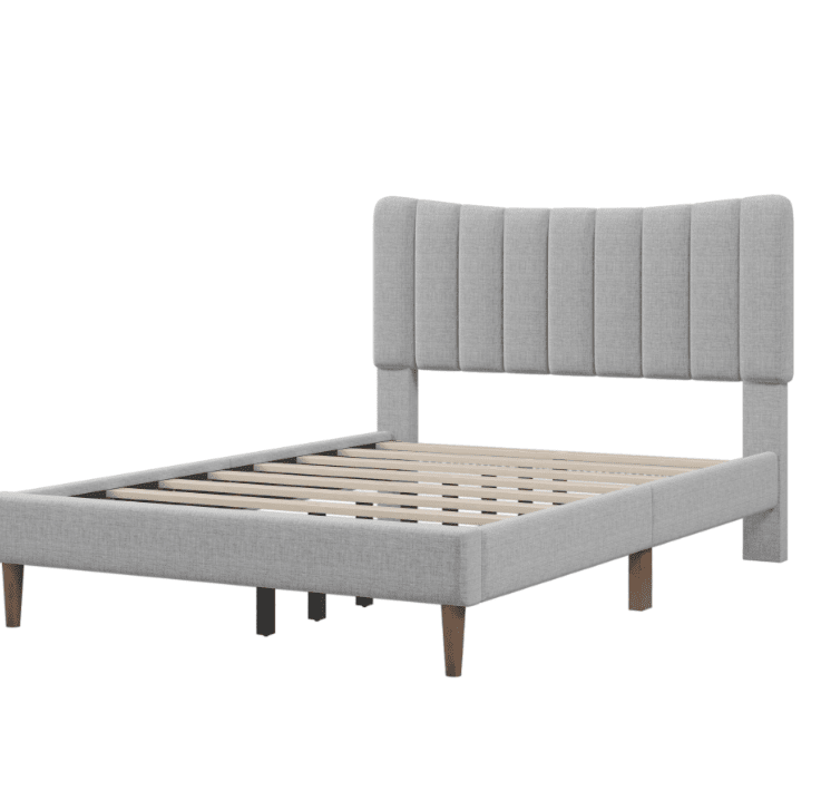 Bed Best Platform Bed Frame with Vertical Channel Tufted Headboard in Gray