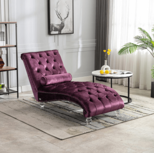 Coolmore Contemporary Velvet Chaise Lounge with Acrylic Feet