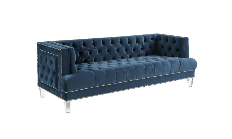 Ansario Modern Button Tufted Sofa & Loveseat in Rich Blue Velvet