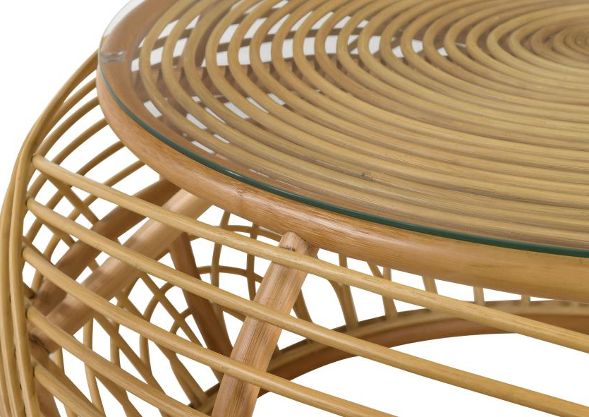 Natural Woven Rattan Coffee Table with Glass Top