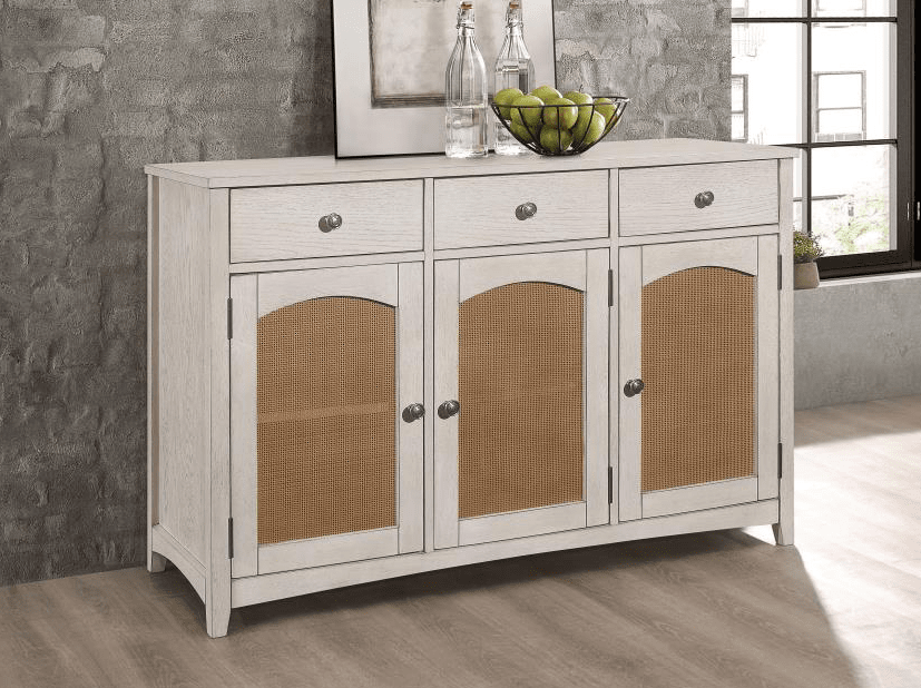 Kirby 3-drawer Rectangular Server with Adjustable Shelves Natural and Rustic Off White