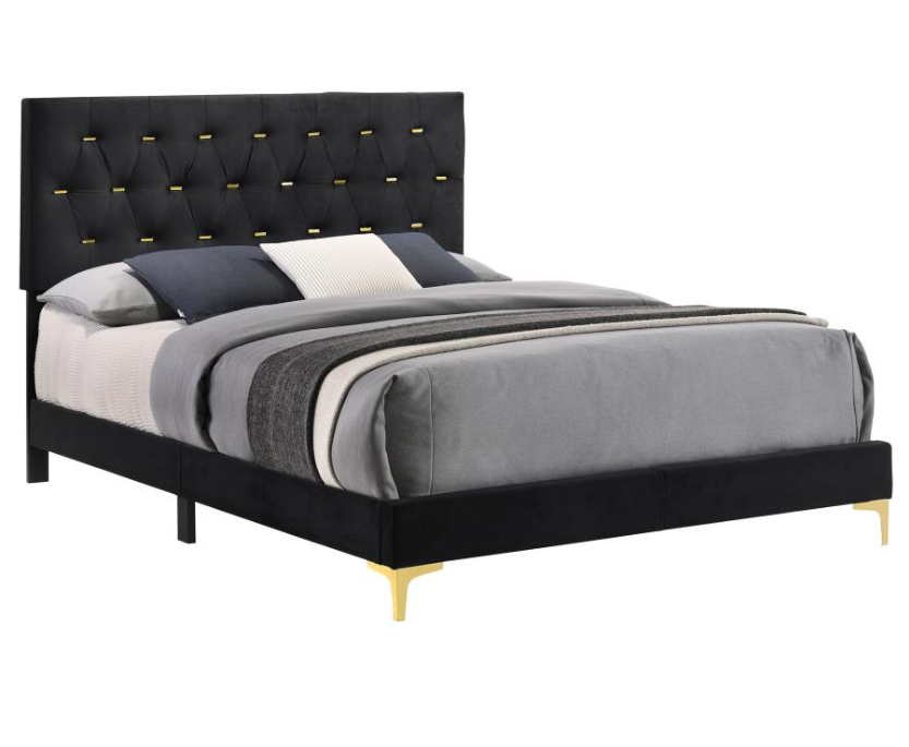 Kendall Velvet Panel Bed in Black & Gold