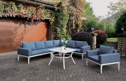 Sharon Transitional Blue & White Patio Sectional