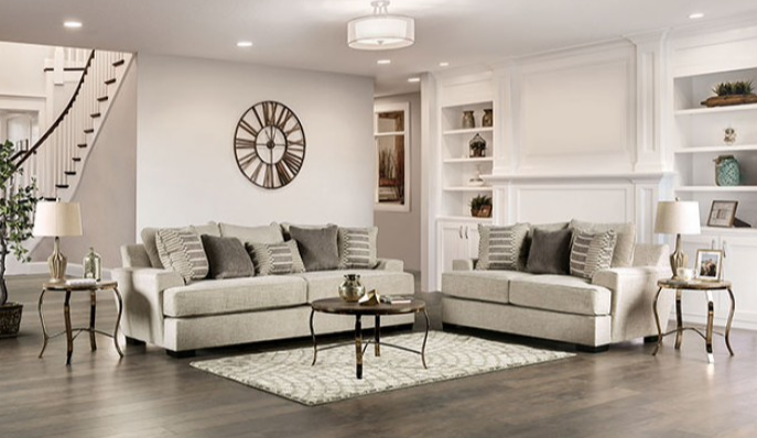 Holborn Transitional Beige Chenille Sofa - Furniture of America