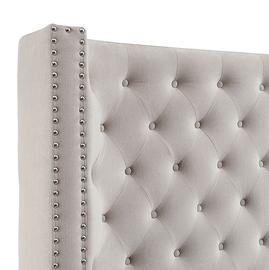 Rosabelle Transitional Ivory Velvet Wingback Bed