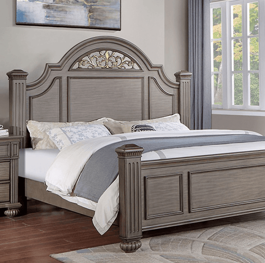Syracuse Traditional Gray Finish Queen Poster Bed