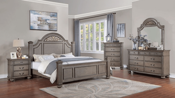 Syracuse Traditional Gray Finish Queen Poster Bed
