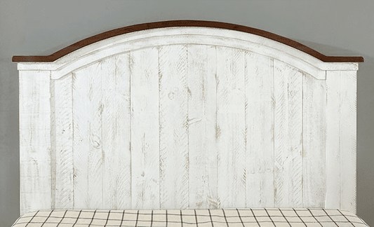 Alyson Transitional Bed in Distressed White & Walnut - King