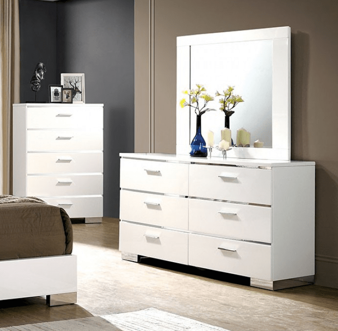 Carlie White High Gloss Bedroom Collection - Queen