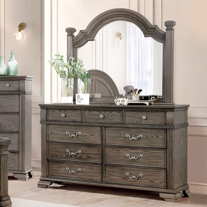 Pamphilos Traditional 9-Drawer Dresser in Gray