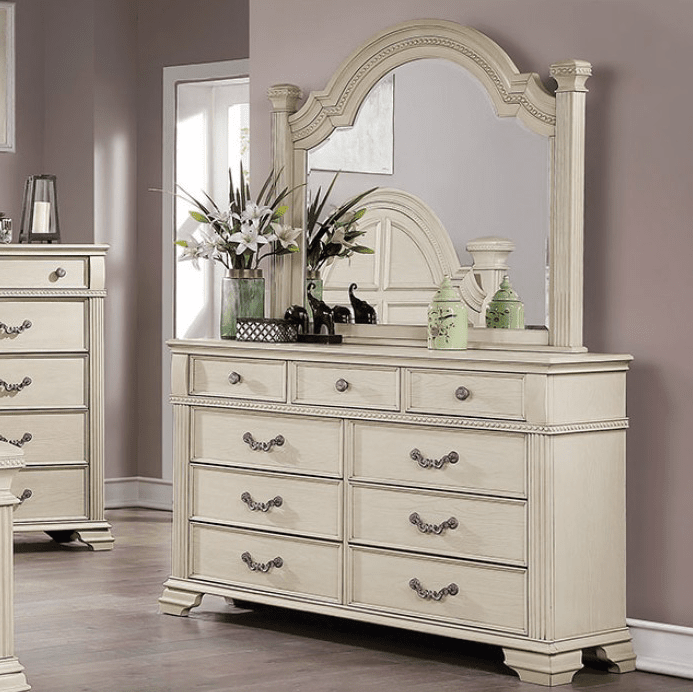 Pamphilos Traditional 9-Drawer Dresser in Antique White