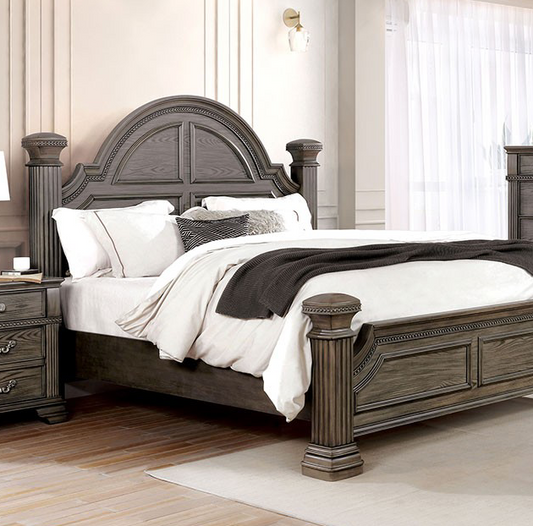 Pamphilos Traditional Arched Poster Bed in Gray - Queen