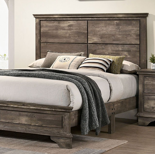Fortworth Rustic Transitional Queen Panel Bed in Gray Finish
