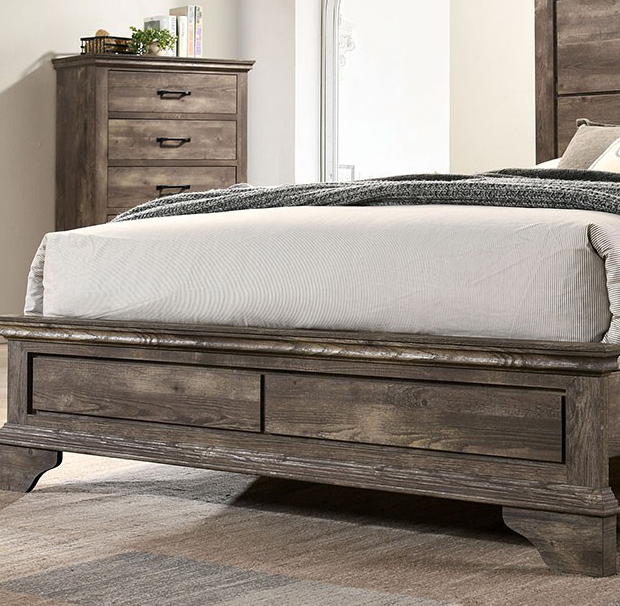Fortworth Rustic Transitional King Panel Bed in Gray Finish