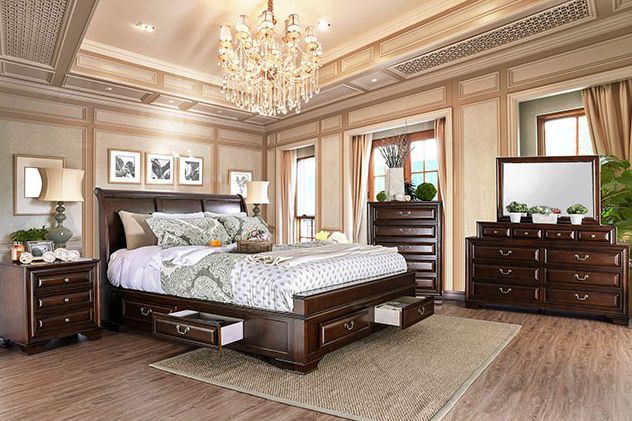 Brandt Traditional Bedroom Set in Brown Cherry - Queen