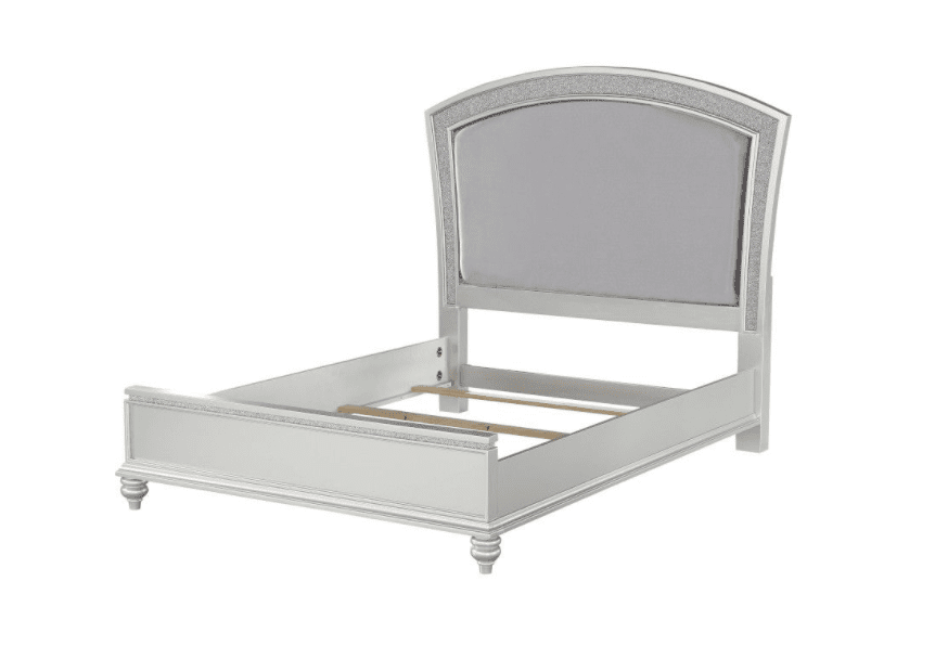 Maverick Glam Bed in Platinum with Gray & Rhinestone Accents - King