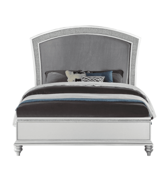 Maverick Glam Bed in Platinum with Gray & Rhinestone Accents - King