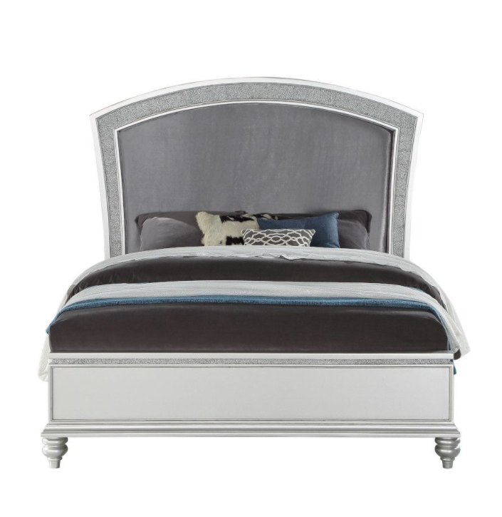 Maverick Glam Bed in Platinum with Gray & Rhinestone Accents - Queen