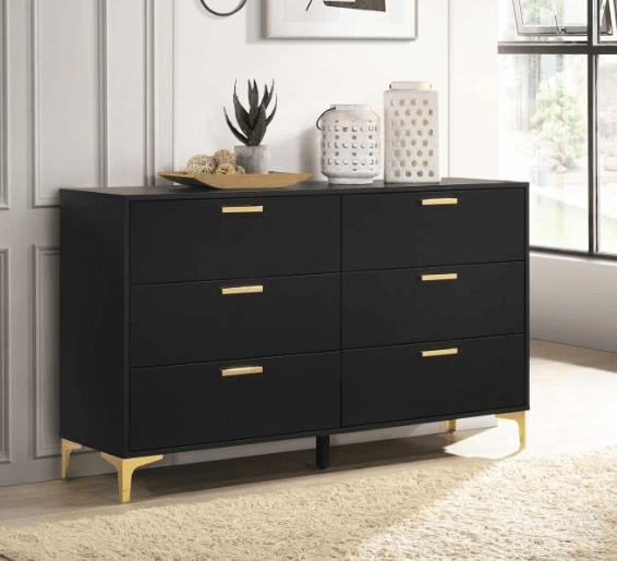 Kendall 6-drawer Dresser - Black & Gold