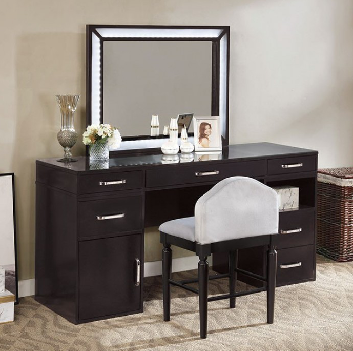 Vickie Vanity Set in Obsidian Gray with Jeweled Handles