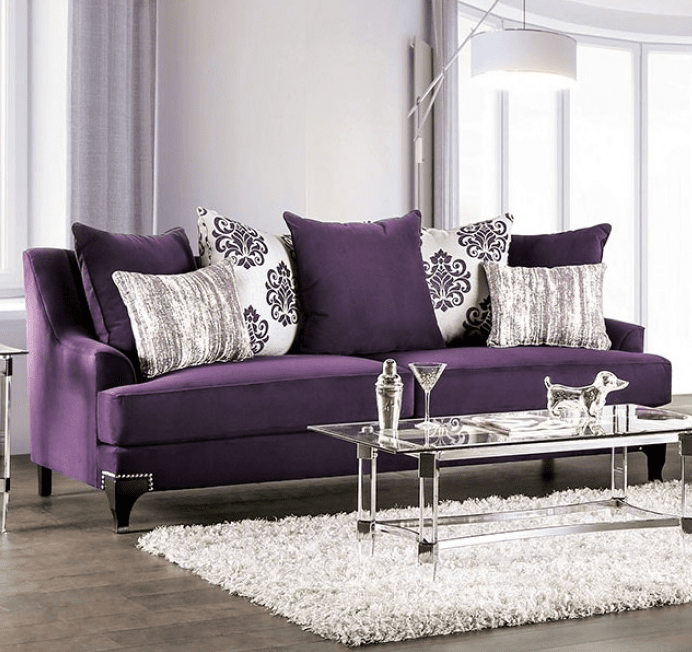 Sisseton Transitional Purple Small Weave Chenille Sofa