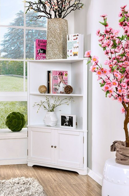 Cavan Corner Bookshelf with 2-Doors in White