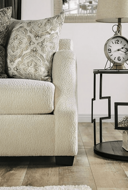 Laila Transitional Textured Chenille Sofa in Alabaster