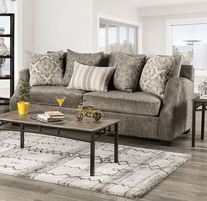 Laila Transitional Textured Chenille Sofa & Loveseat Set in Gray