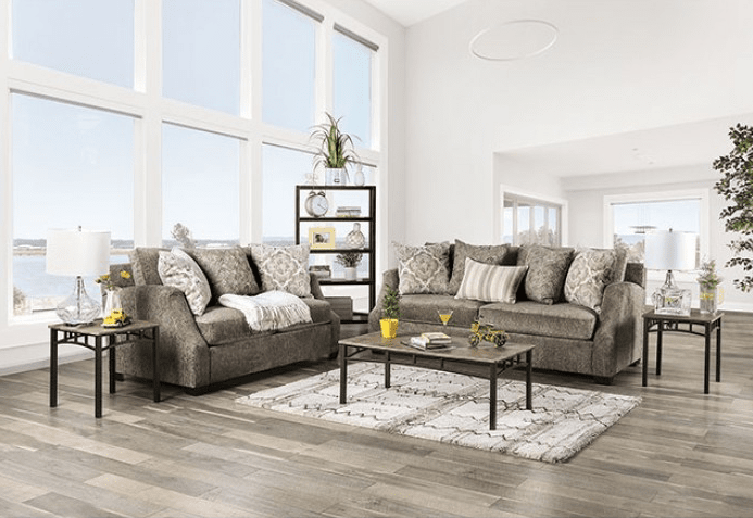 Laila Transitional Textured Chenille Sofa & Loveseat Set in Gray
