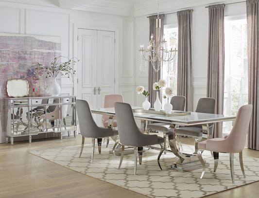 Antoine 7 Piece Rectangle Dining Table White and Chrome