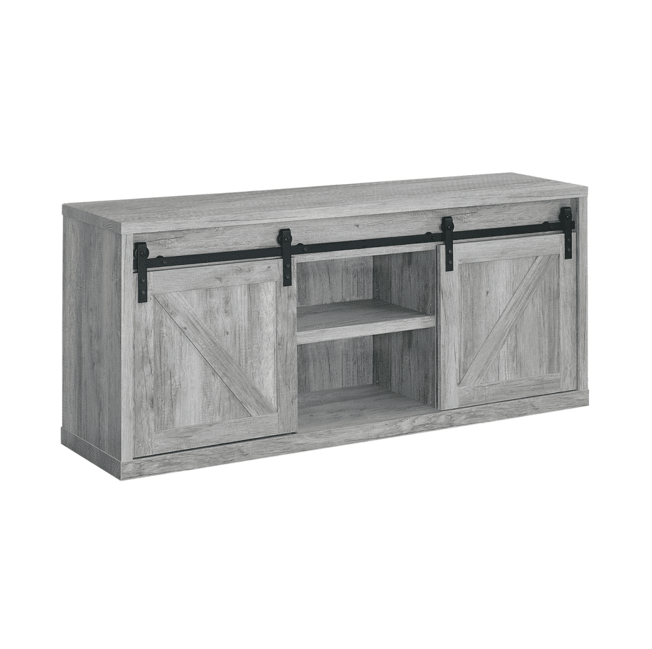 Brockton 3-Shelf Sliding Doors TV Console Grey Driftwood