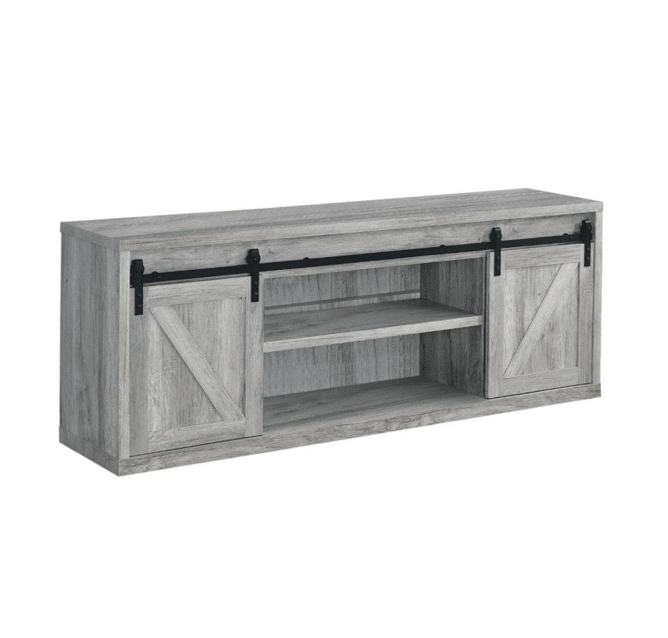 Brockton 3-Shelf Sliding Doors TV Console Grey Driftwood