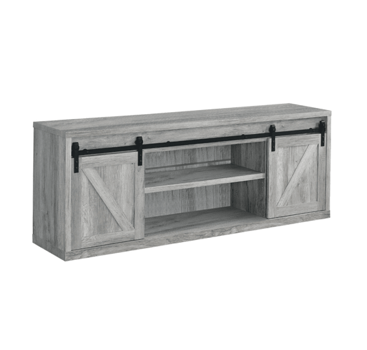 Brockton 3-Shelf Sliding Doors TV Console Grey Driftwood