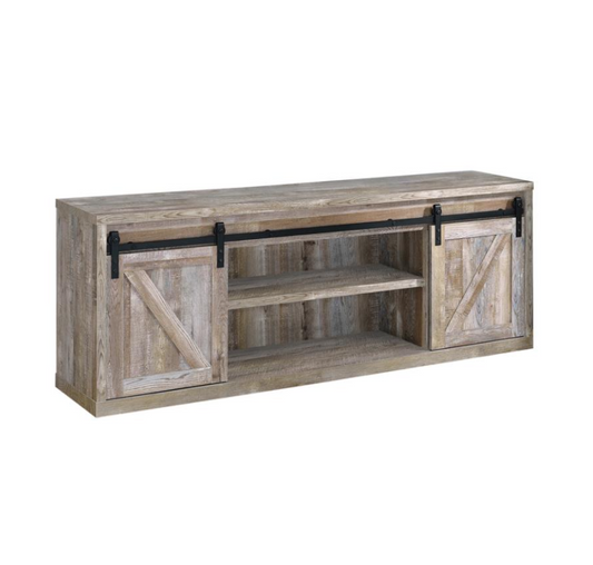 Brockton 3-Shelf Sliding Doors TV Console Weathered Oak