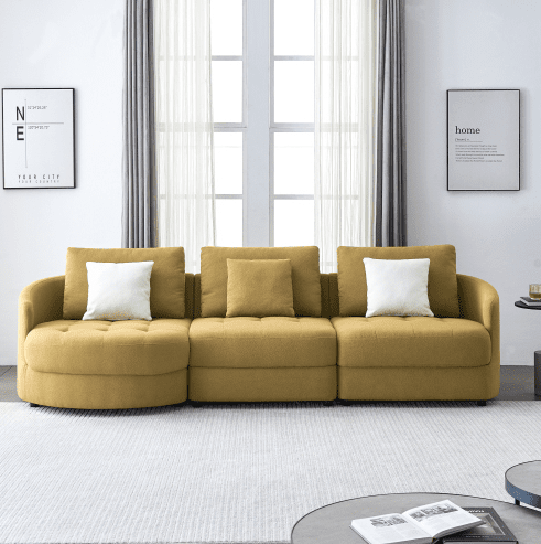 Modasi Modern Sofa in Plush Teddy Upholstery - Dark Yellow